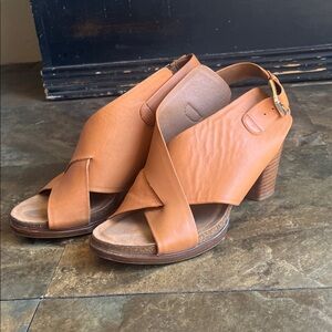 Sofft Liv Tan Leather Block Heeled Braided Slingback Sandals